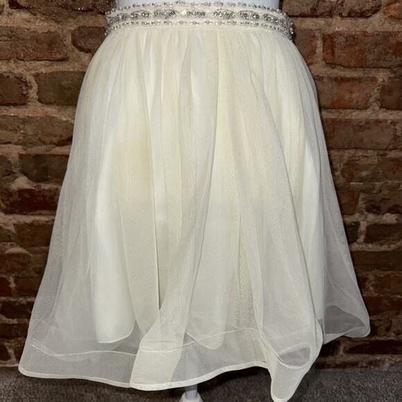 Sequin Hearts Ivory Sheer Tulle Lined Skirt Jeweled Waist Sz 3 asymmetrical Hem - Picture 6 of 12